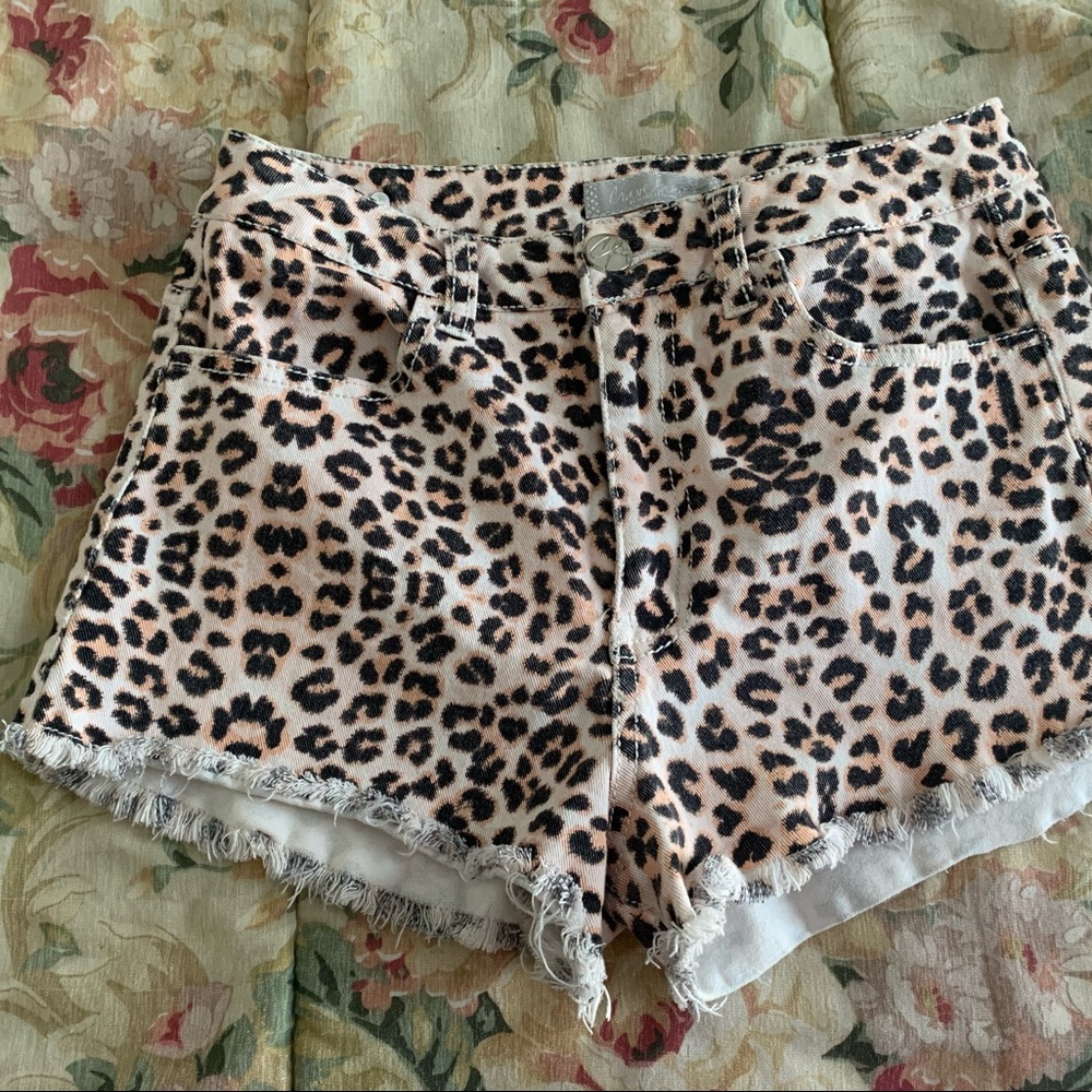 Leopard Print Denim Shorts